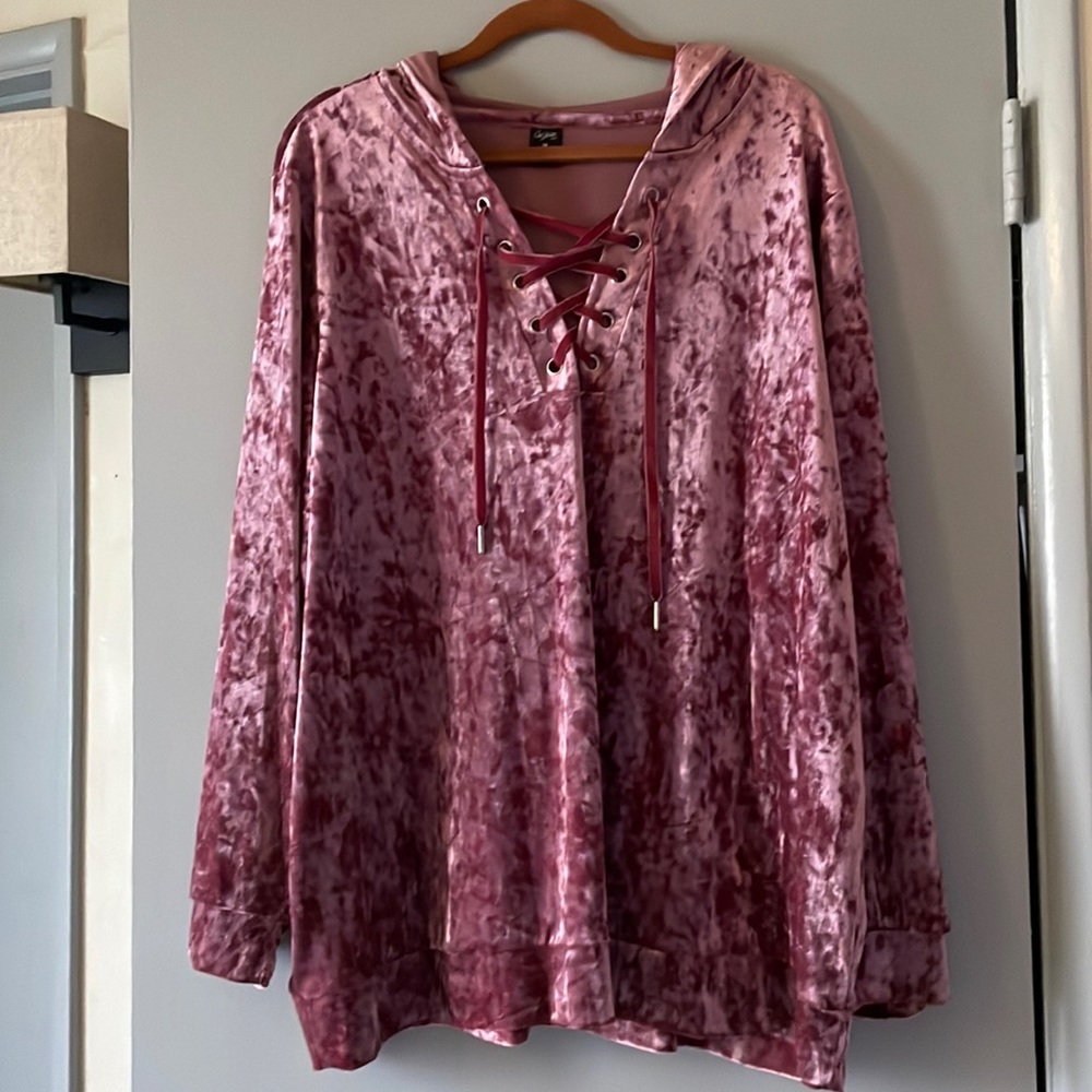 City Streets Pink Velvet Hooded Sweatshirt